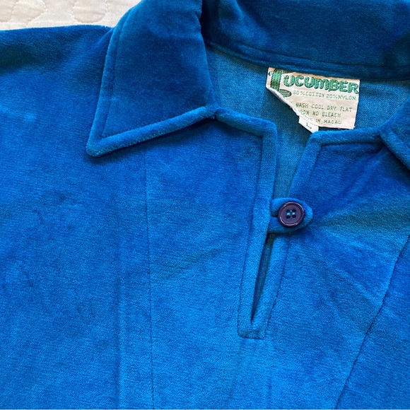 VTG 70s Blue Velour Collared Sweatshirt π₯ - Picture 3 of 4